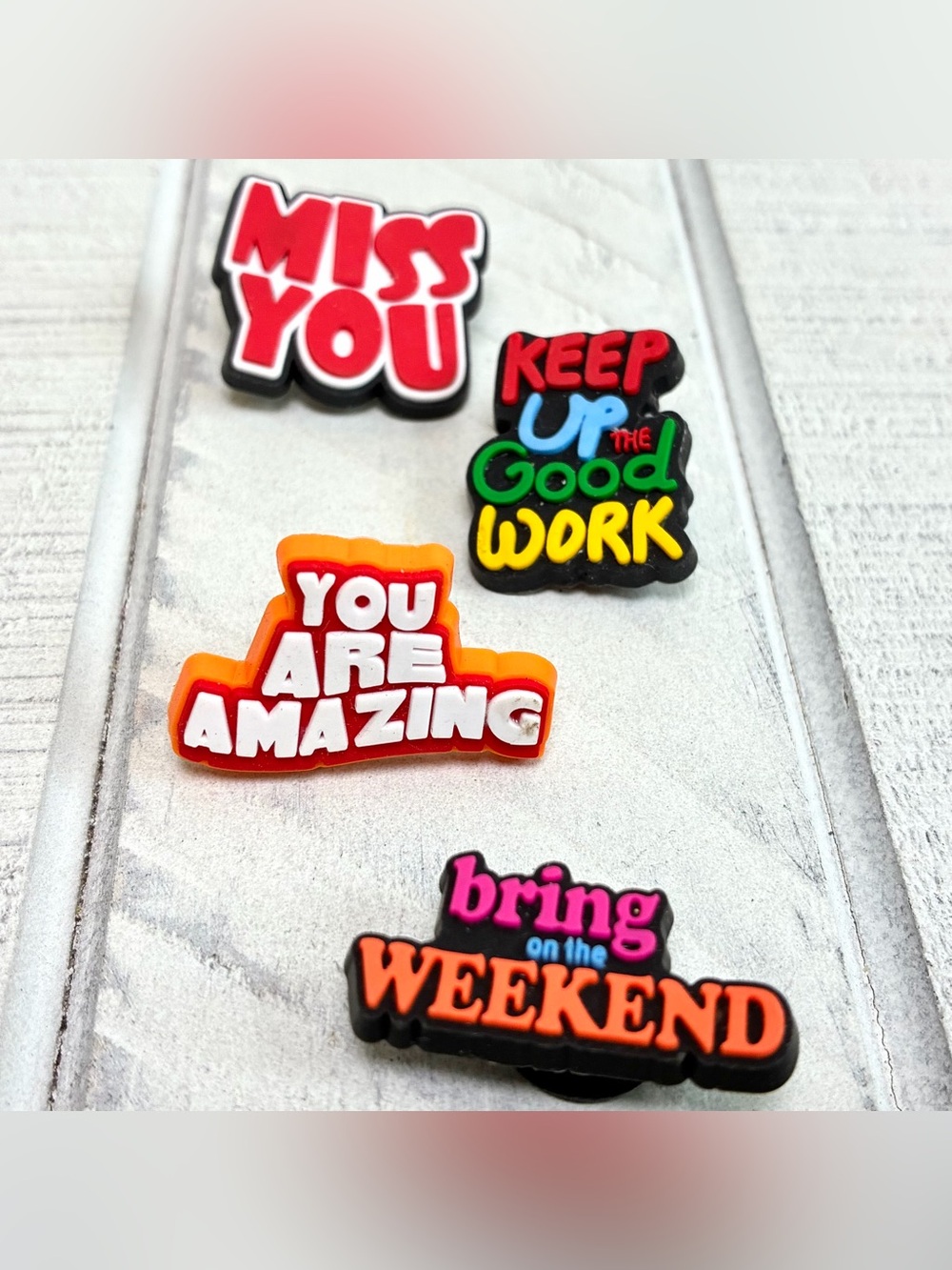 Shoe Charms Positivity And Classic Slogans 4 Piece Bundle Shoe Accessories